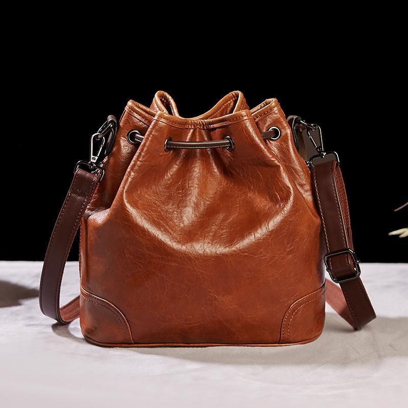 Retro Fashion Shoulder Slung Large Capacity Cable Embroidered Plaid Bucket mySite