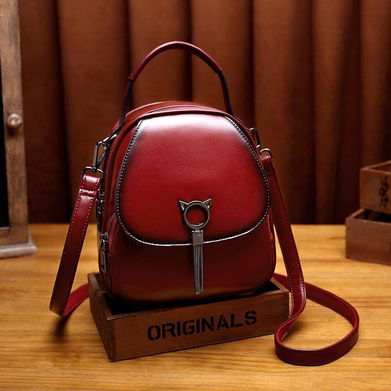 Leather Backpack fashion Mini versatile Backpack mySite