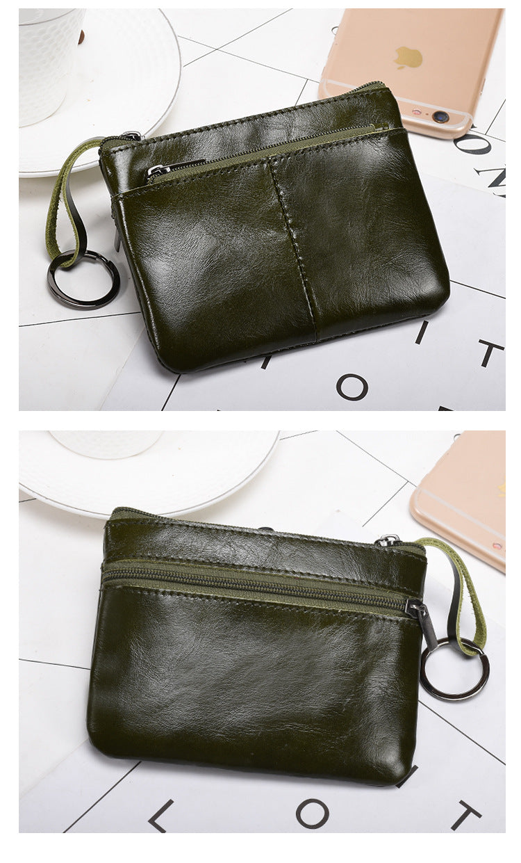 Retro zipper short cowhide small change card holder mySite