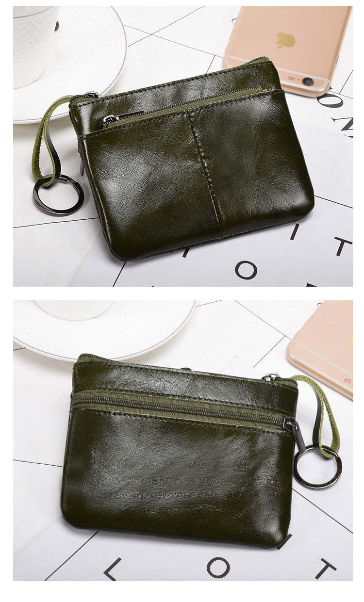 Retro zipper short cowhide small change card holder mySite