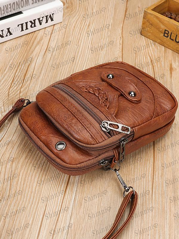 Vintage Studded Washed Leather Crossbody Bag mySite