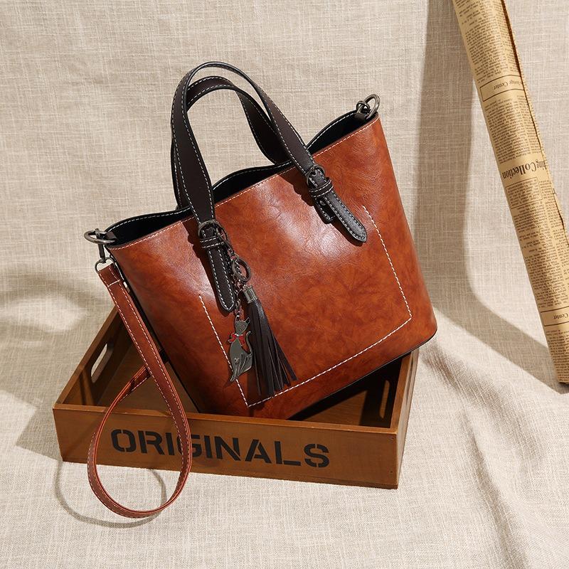 Ladies retro handbag wild large-capacity bucket bag retro single shoulder messenger bag mySite