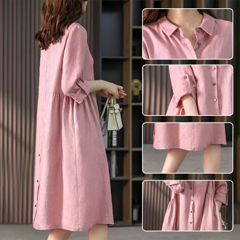 Women's Relaxed Fit Cotton Linen Dress
