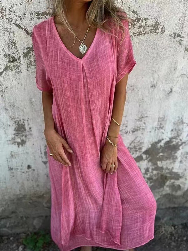 🔥Women's Loose V-neck cotton linen dress🔥FREE SHIPPING