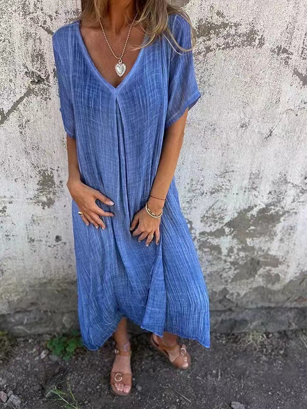 🔥Women's Loose V-neck cotton linen dress🔥FREE SHIPPING