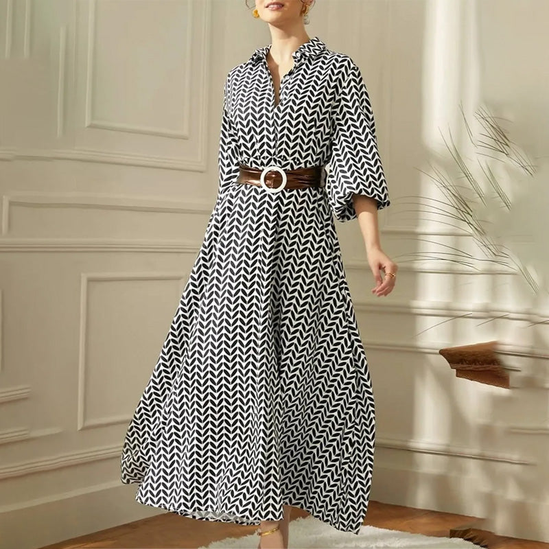👗فستان بطبعة هندسية جديدة
