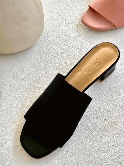 Doux Elastane Comfy Stretch Block Heel Sandals-The Black Bow-
