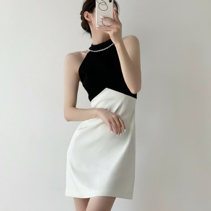 Navya Color Block Halter Neck Dress (Rejected-XL size)-The Black Bow-