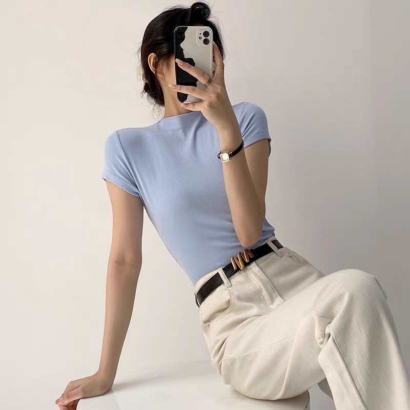 Gustava High Neck Tee (5 Colors)-The Black Bow-