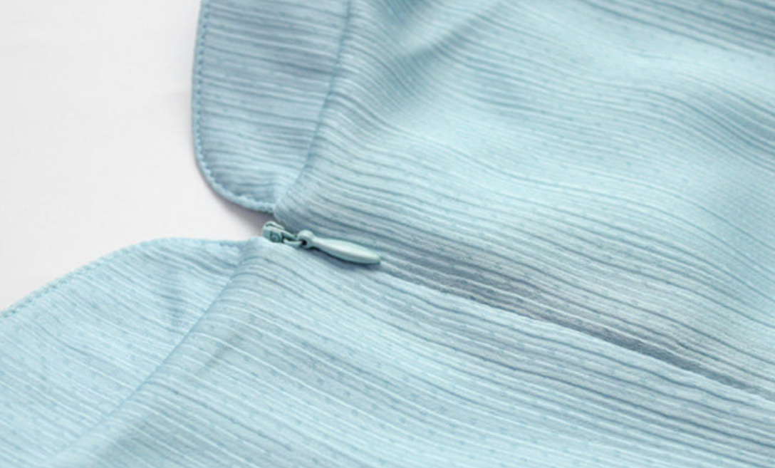 Chen's Mandarin Collar Textured Cheongsam - Lake Blue-The Black Bow-