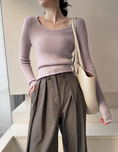 Irene Scoop Neck Long Sleeves Knit Top-The Black Bow-