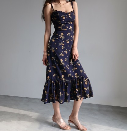 Torynna Ribbon Tie Floral Midaxi Dress-The Black Bow-