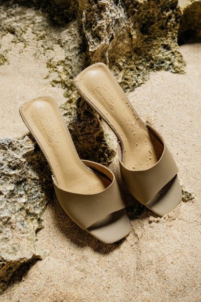 Bisou Geometric Block Heel Sandals-Sand Beige-The Black Bow-