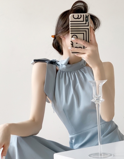 Sharon Halter Neck Flare Hem Dress-The Black Bow-