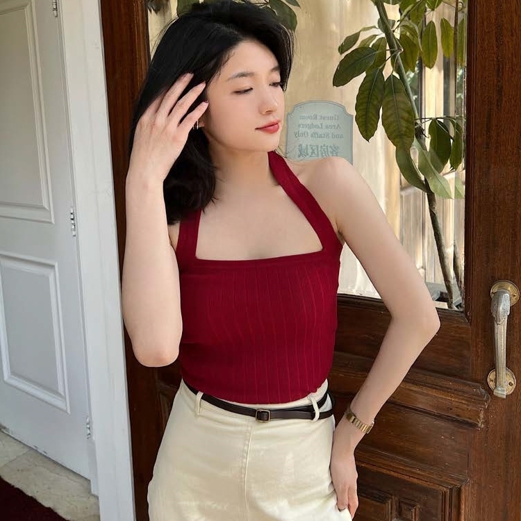 Lana Bare Back Halter Neck Tie Top-The Black Bow-