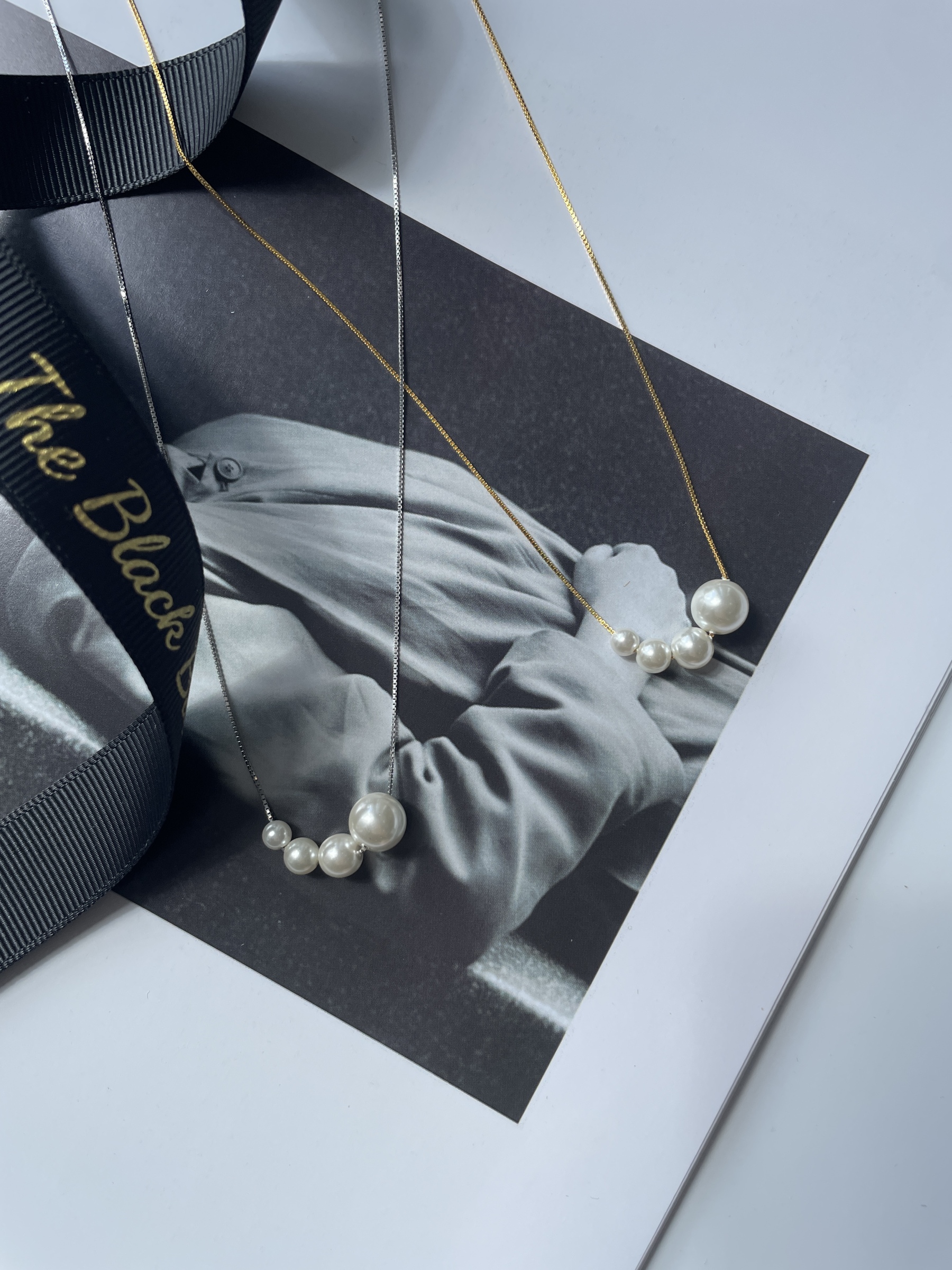 Brigitte Pearl Chain Necklace-The Black Bow-