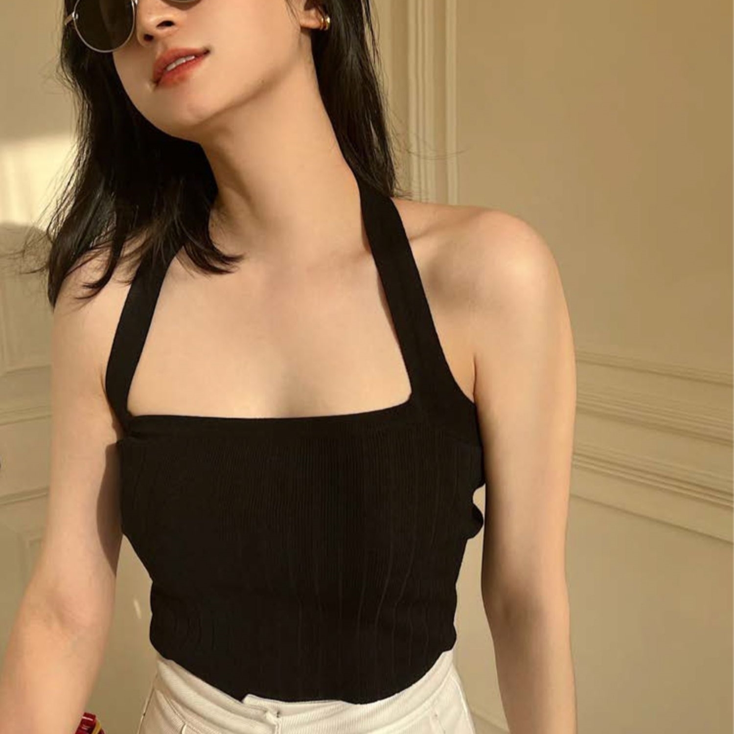 Lana Bare Back Halter Neck Tie Top-The Black Bow-
