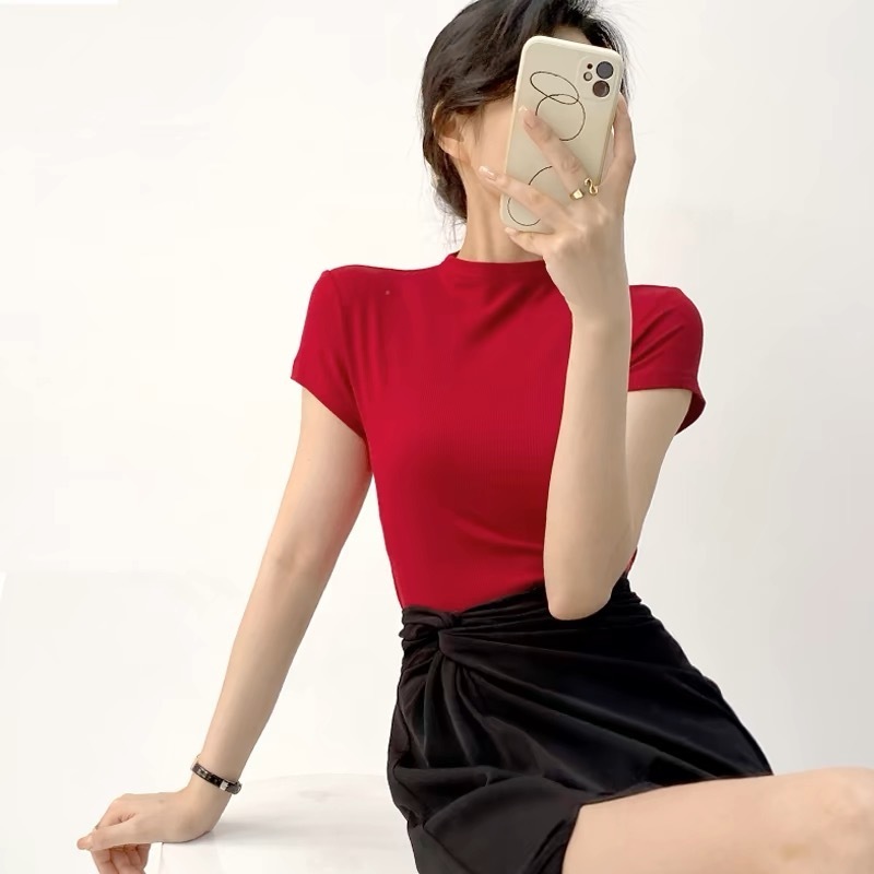 Gustava High Neck Tee (5 Colors)-The Black Bow-