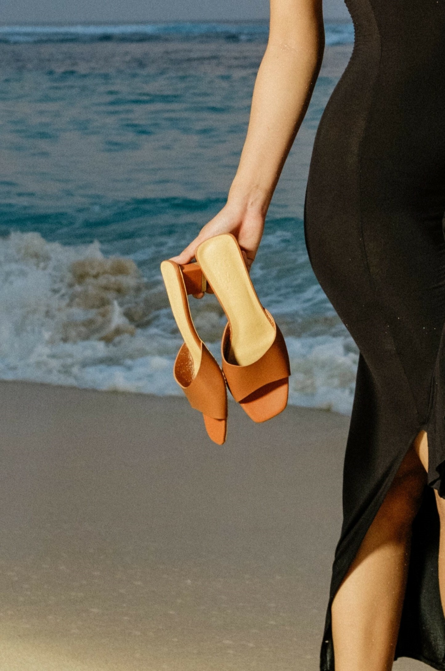 Bisou Geometric Block Heel Sandals-Caramel-The Black Bow-