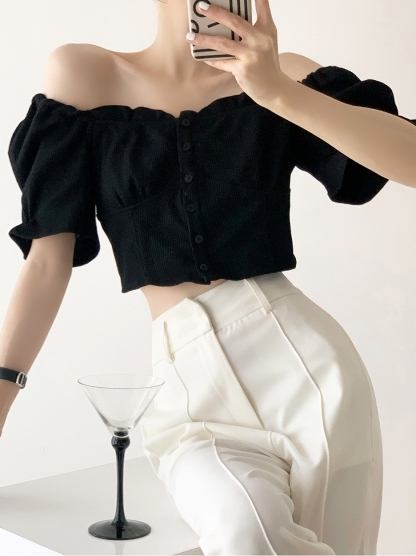 Mabry Off Shoulder Puff Sleeve Blouse-The Black Bow-