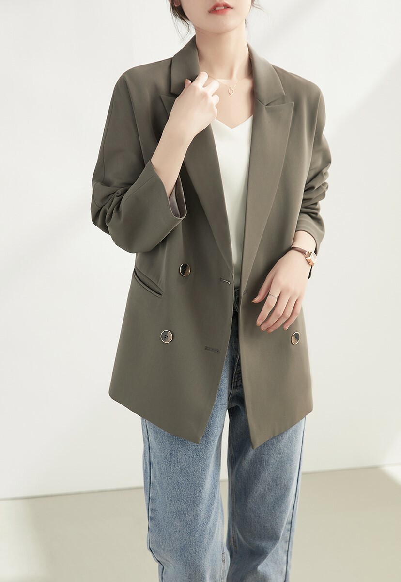 Marjorie Peaked Lapel Double Breasted Blazer-The Black Bow-