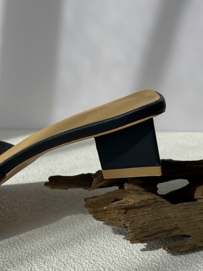 Bisou Geometric Block Heel Sandals-Sand Beige-The Black Bow-