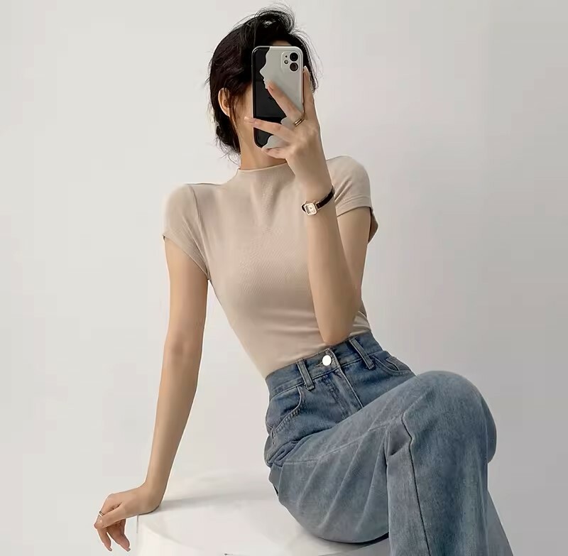 Gustava High Neck Tee (5 Colors)-The Black Bow-