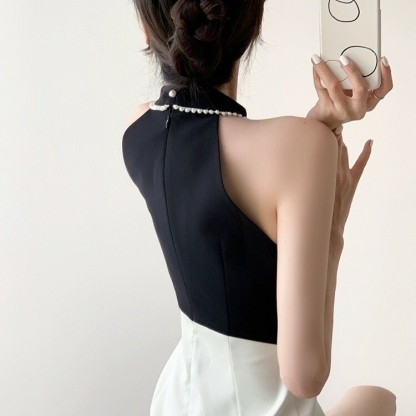 Navya Color Block Halter Neck Dress (Rejected-XL size)-The Black Bow-