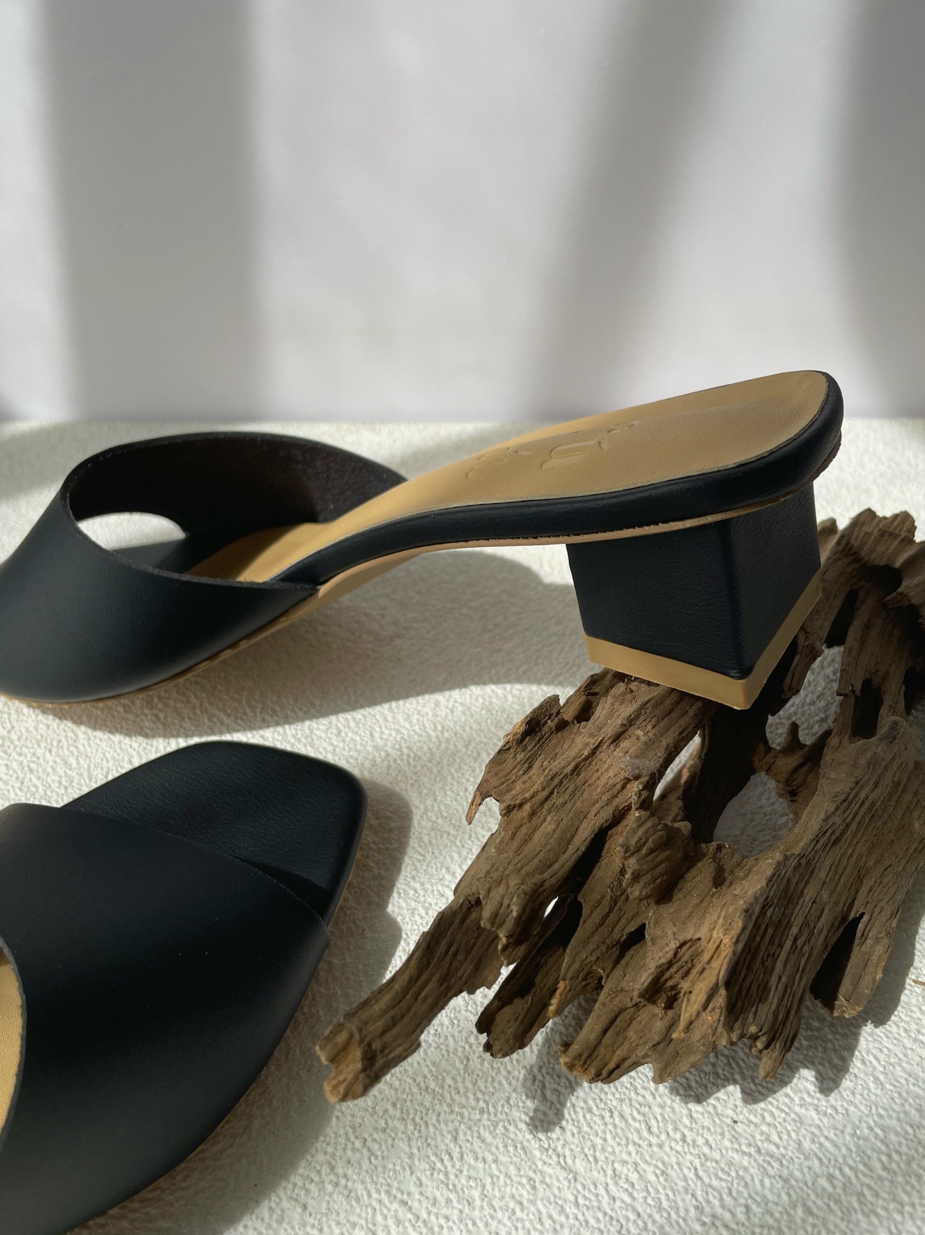 Bisou Geometric Block Heel Sandals-Black-The Black Bow-