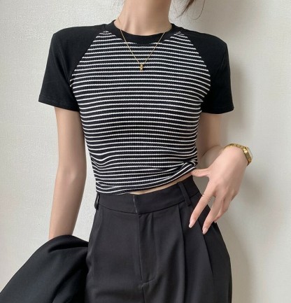 Kariana Raglan Sleeve Striped Top-The Black Bow-