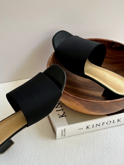 Doux Elastane Comfy Stretch Block Heel Sandals-The Black Bow-