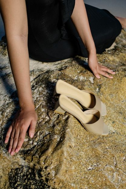 Bisou Geometric Block Heel Sandals-Sand Beige-The Black Bow-