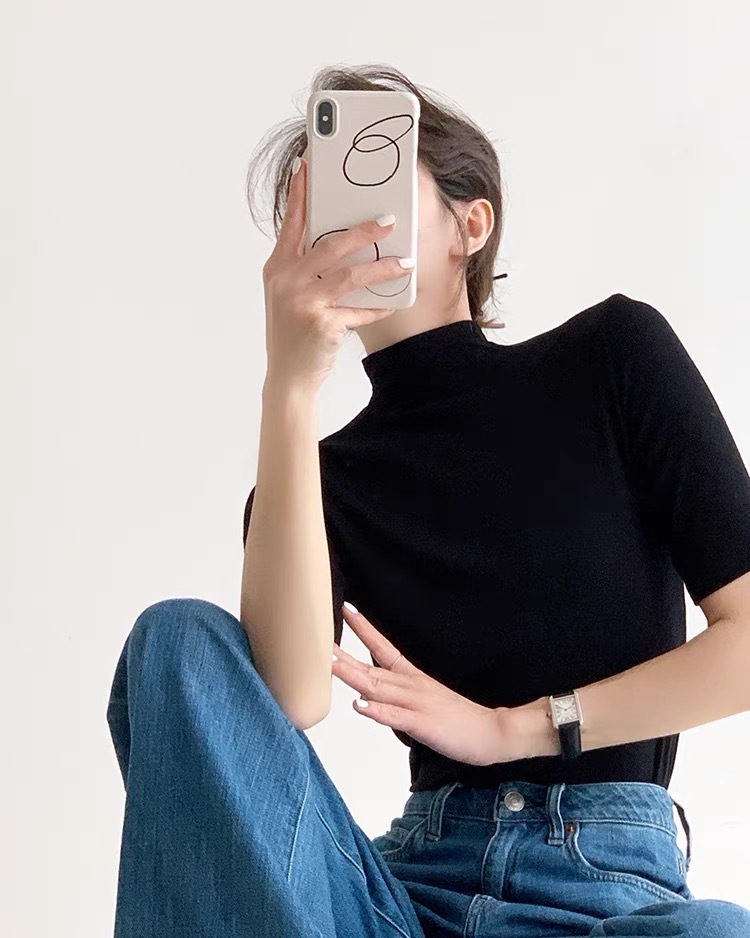 Gustava High Neck Tee (5 Colors)-The Black Bow-