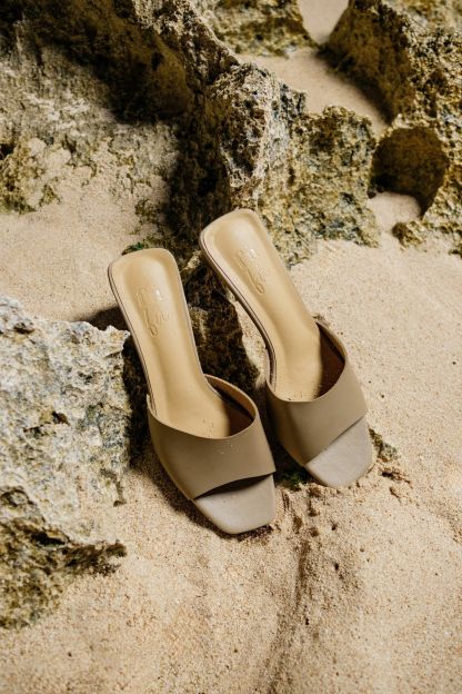 Bisou Geometric Block Heel Sandals-Sand Beige-The Black Bow-