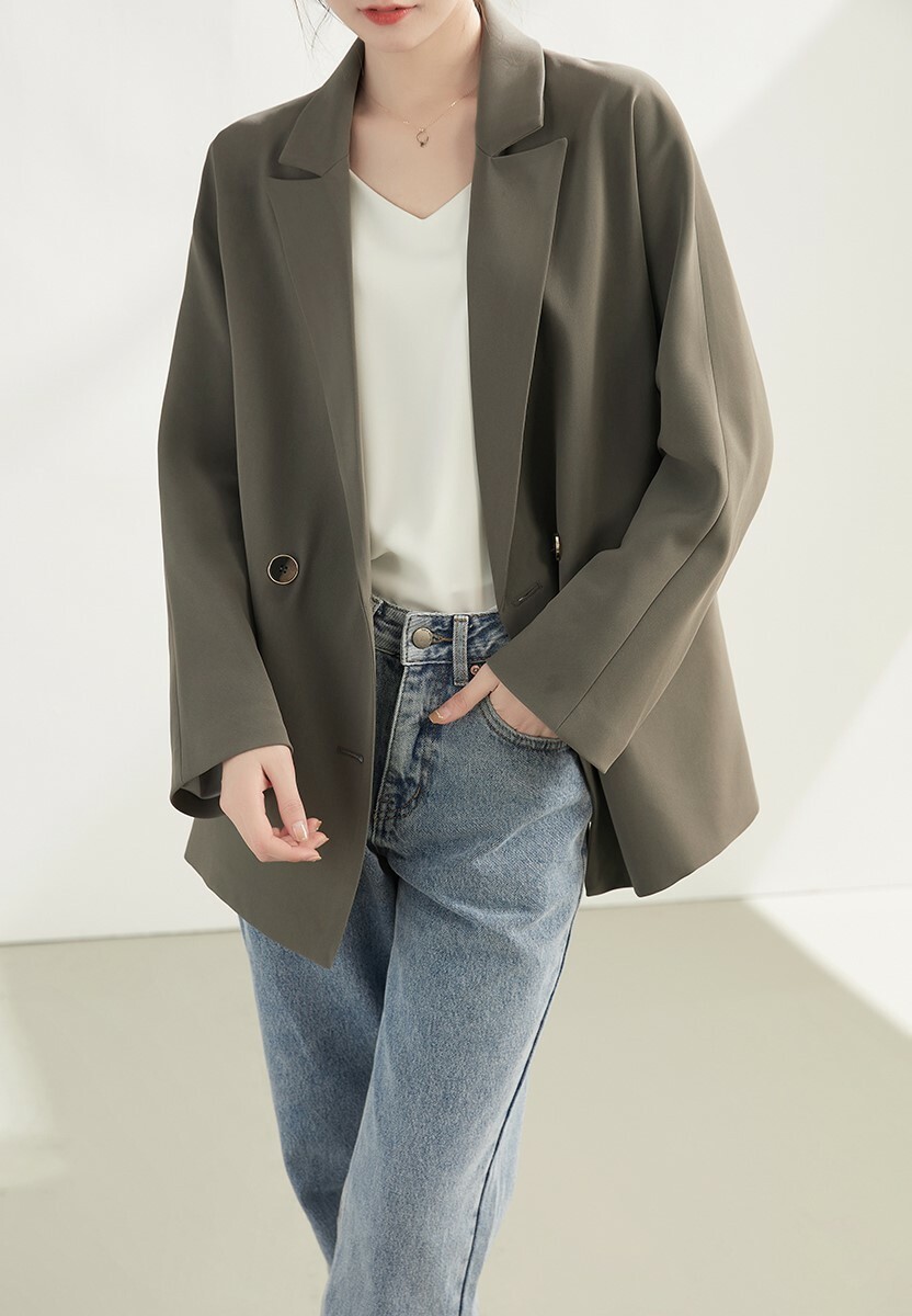 Marjorie Peaked Lapel Double Breasted Blazer-The Black Bow-