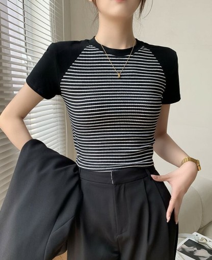 Kariana Raglan Sleeve Striped Top-The Black Bow-