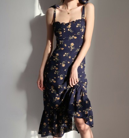 Torynna Ribbon Tie Floral Midaxi Dress-The Black Bow-