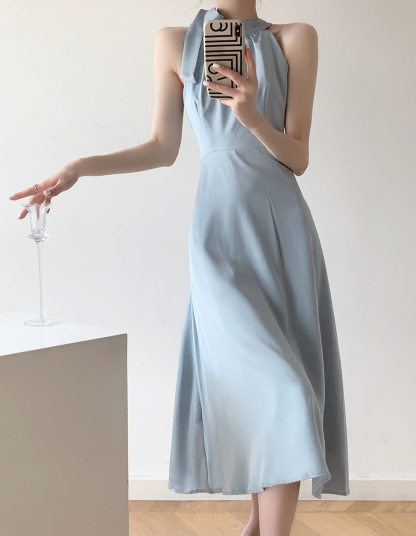 Sharon Halter Neck Flare Hem Dress-The Black Bow-