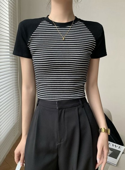 Kariana Raglan Sleeve Striped Top-The Black Bow-