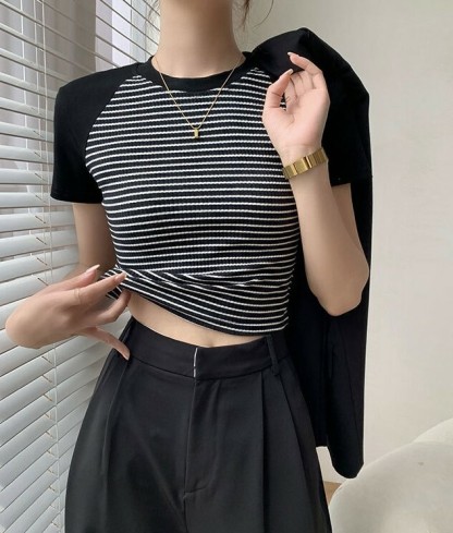 Kariana Raglan Sleeve Striped Top-The Black Bow-