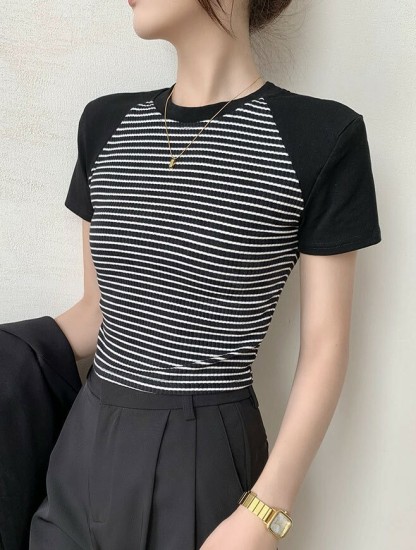 Kariana Raglan Sleeve Striped Top-The Black Bow-