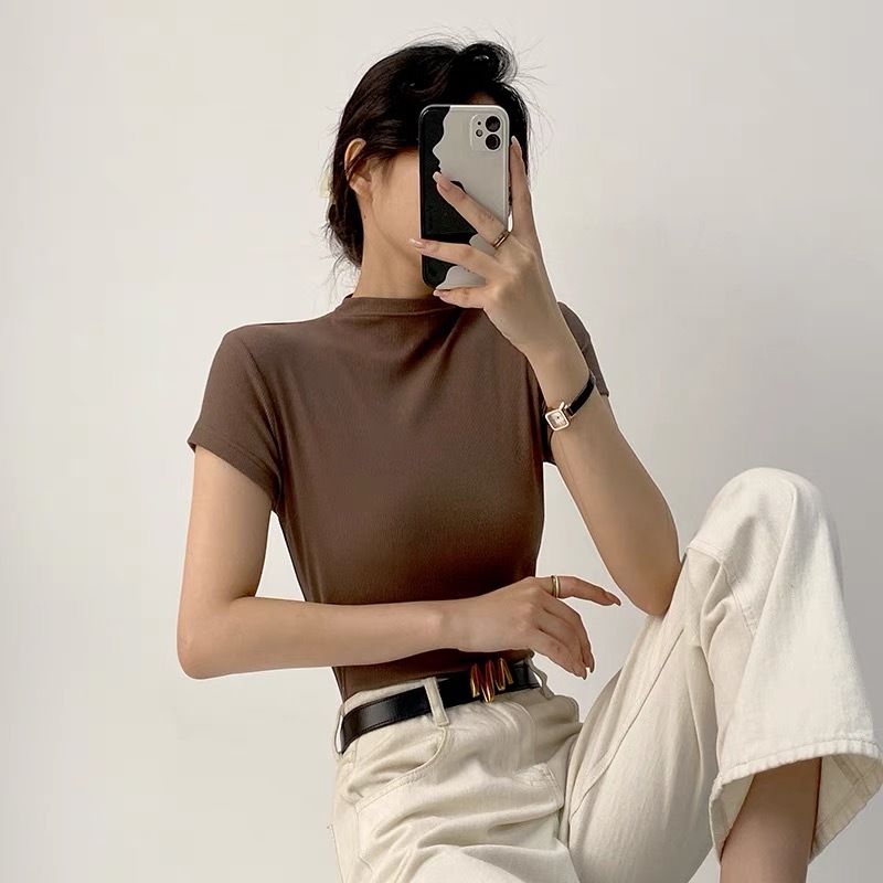 Gustava High Neck Tee (5 Colors)-The Black Bow-