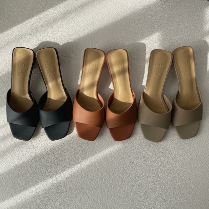 Bisou Geometric Block Heel Sandals-Sand Beige-The Black Bow-