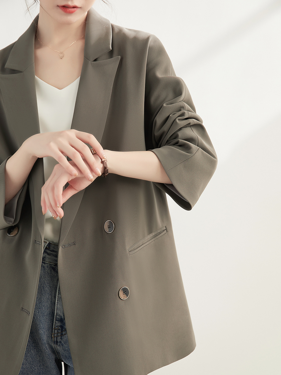 Marjorie Peaked Lapel Double Breasted Blazer-The Black Bow-