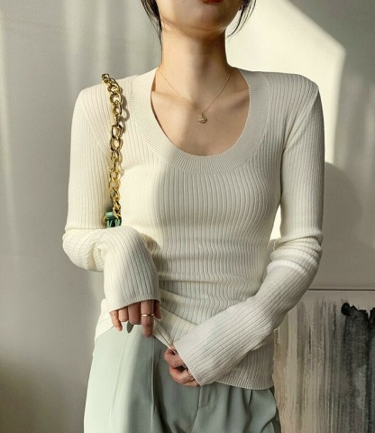Kammy Long Sleeve Scoop Neck Ribbed Top-The Black Bow-