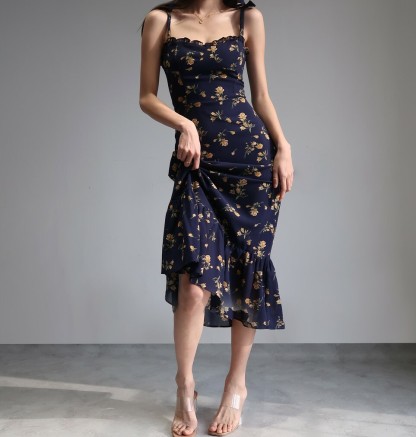 Torynna Ribbon Tie Floral Midaxi Dress-The Black Bow-