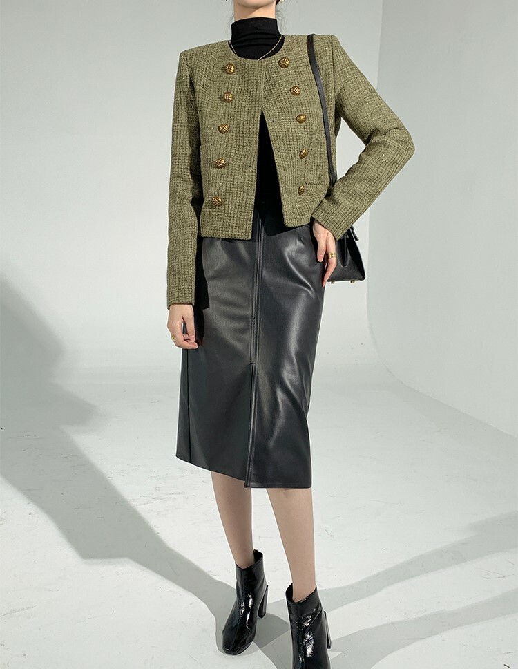 Loucille Front Slit Faux Leather Skirt (Discounted-S & L Size)-The Black Bow-