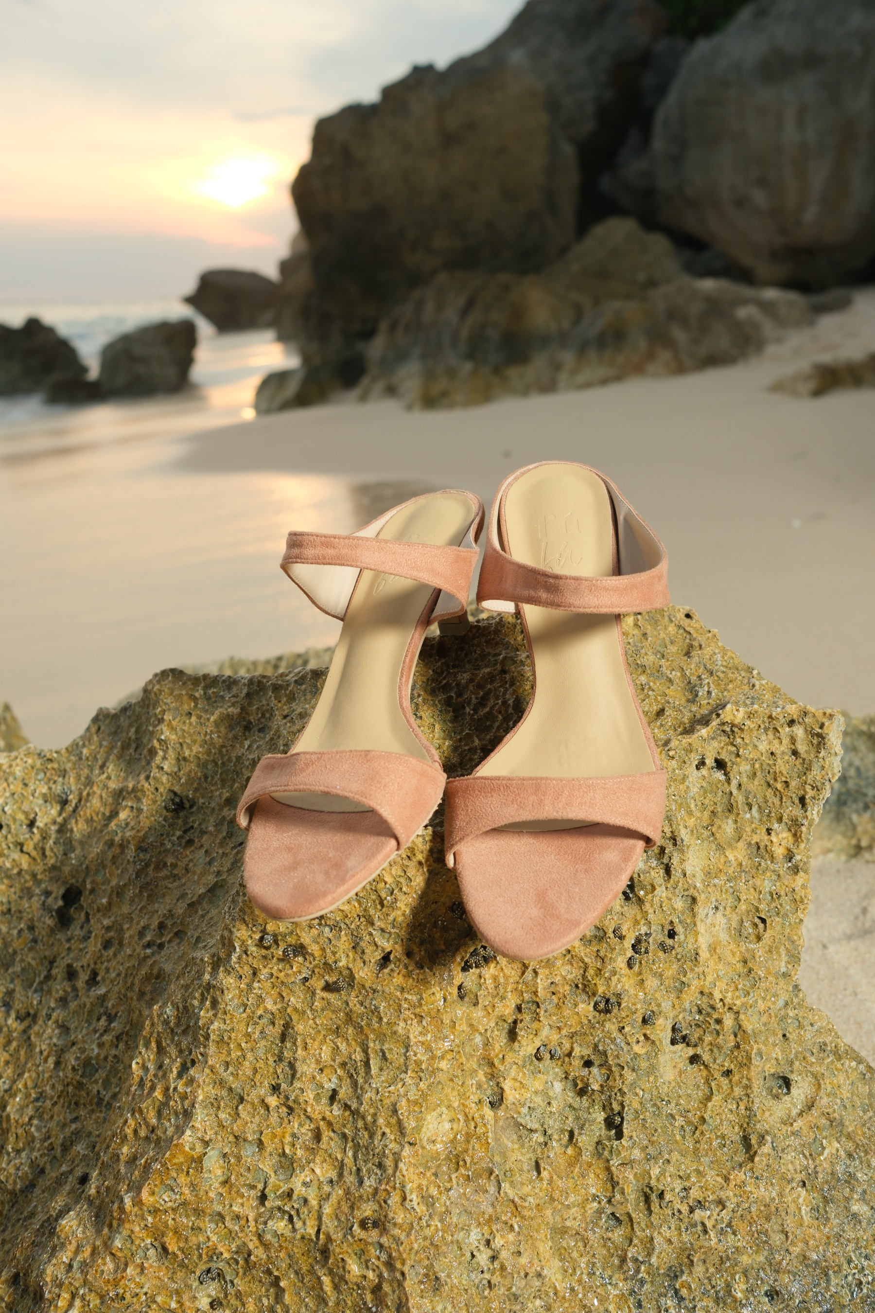 Sirène Velvety Strap Kitten Heels-Blush-The Black Bow-
