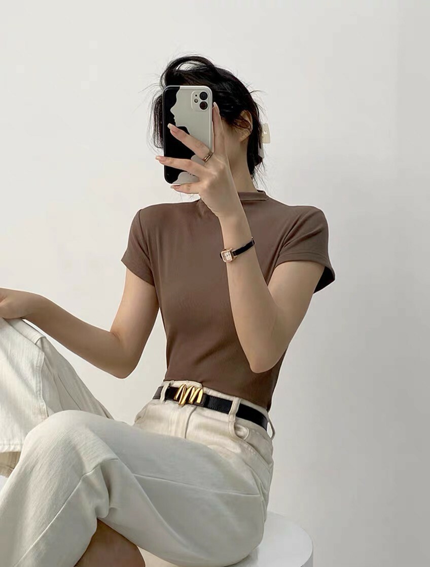 Gustava High Neck Tee (5 Colors)-The Black Bow-