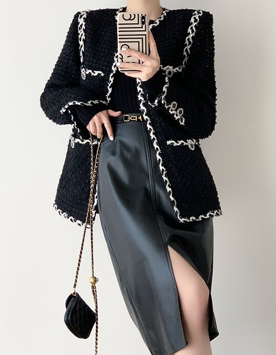 Loucille Front Slit Faux Leather Skirt (Discounted-S & L Size)-The Black Bow-